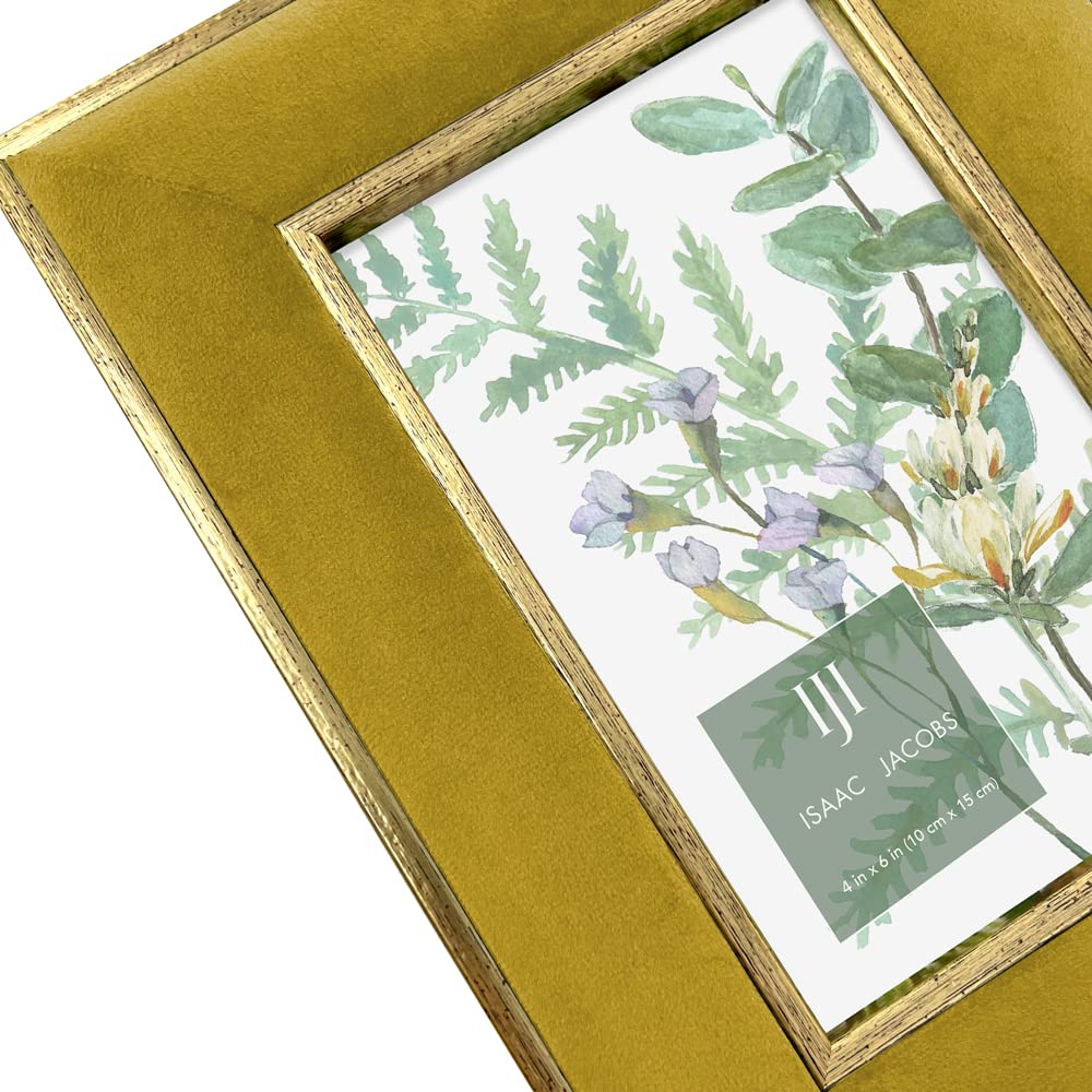 Isaac Jacobs 4x6 Mustard Velvet Picture Frame with Metallic Gold Double Border, Photo Frame, Horizontal & Vertical, Made for Tab